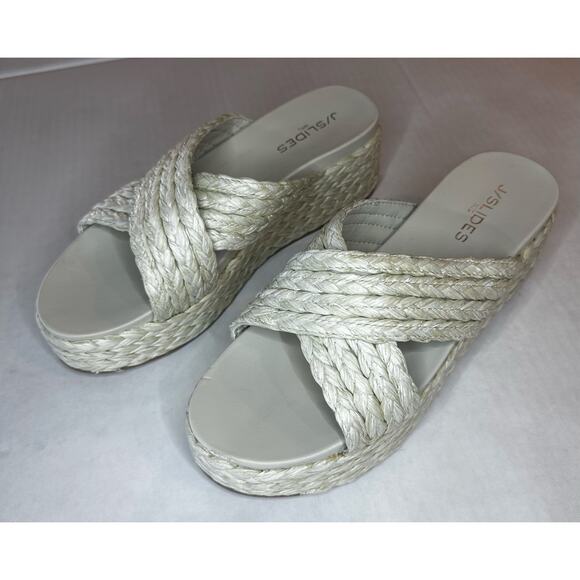 JSlides Quiver Bone Raffia wedge Sandal Women's Size 10 M white - Picture 1 of 10